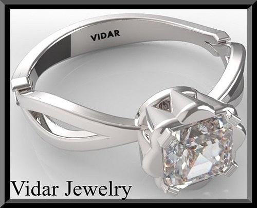 Bridal Jewelry Jewelry - Stunning Princess Cut Diamond 14k White Gold Engagement Ring by Roi Avidar