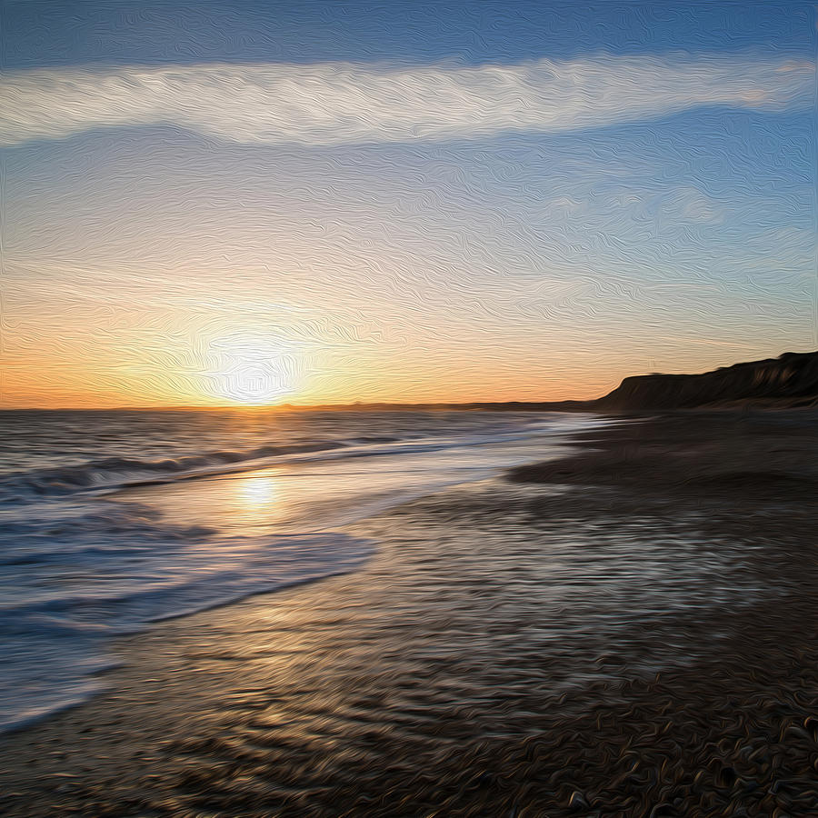 Nature Photograph - Stunning sunset over beach landscape digital painting by Matthew Gibson