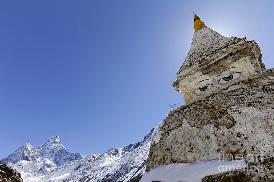 Mountain Photograph - Stupa and Ama Dablam mountain in the Everest Region of Nepal by Robert Preston