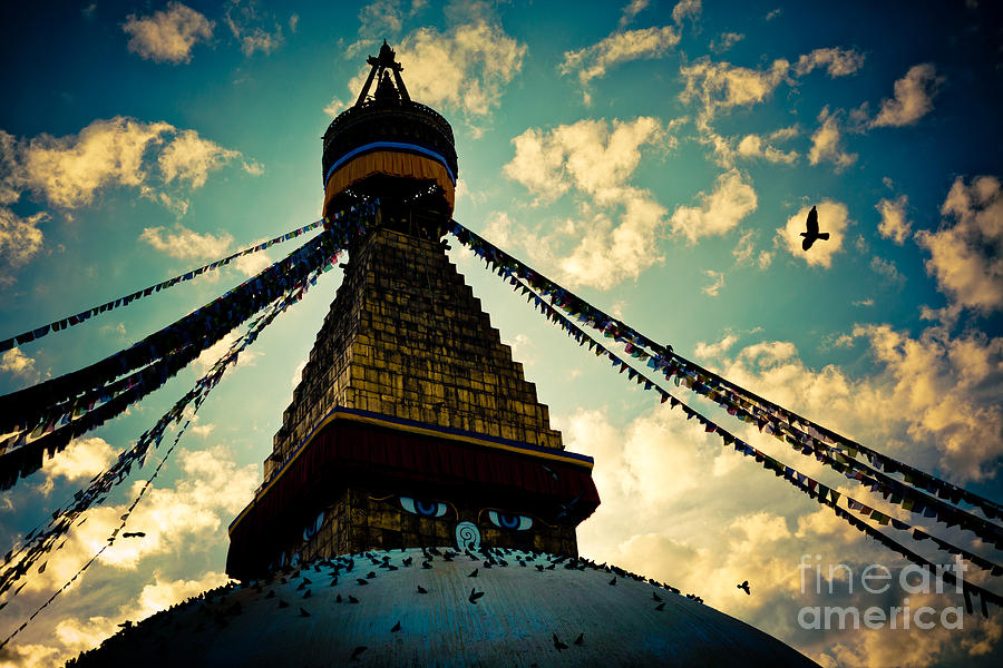 Stupa Boudhanath at evening in Kathmandu Photograph by Raimond Klavins