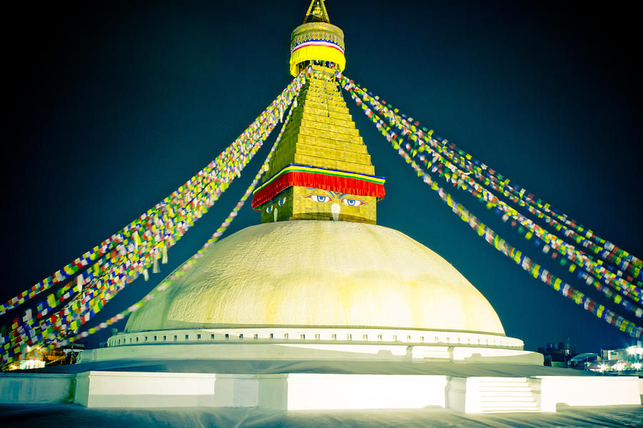 Stupa Boudhanath at night NEPAL Kathmandu MUKTIANTH YATRA 2013 Artmif.lv Photograph by Raimond Klavins