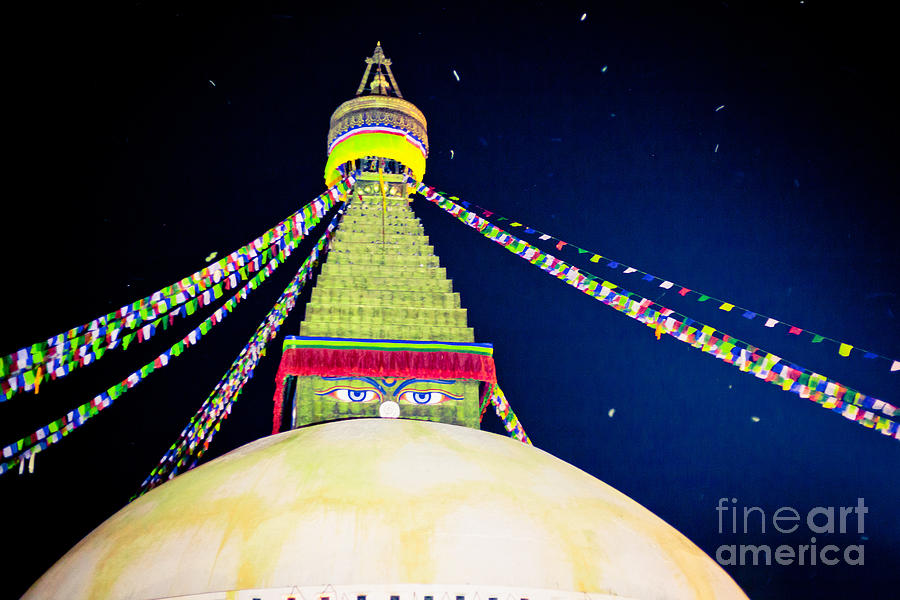 Stupa Boudhanath At Night Photograph by Raimond Klavins