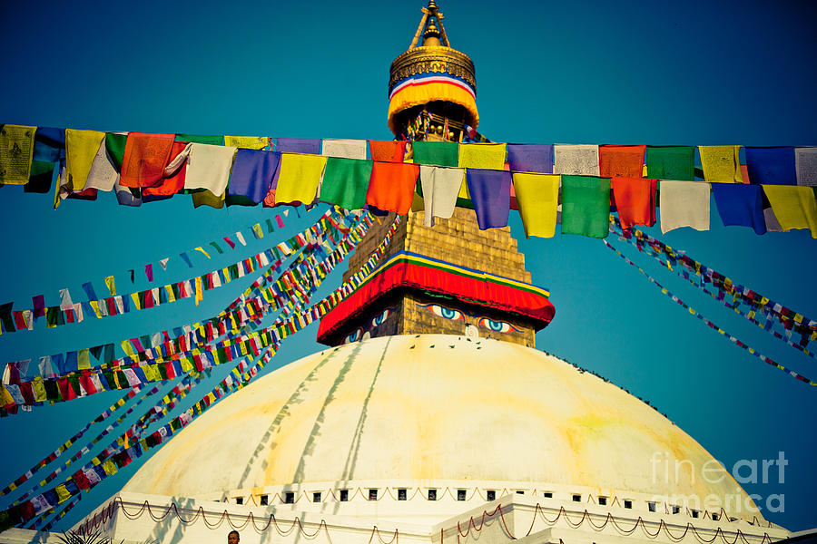 Stupa Boudhanath with Lungta prayer flags Photograph by Raimond Klavins