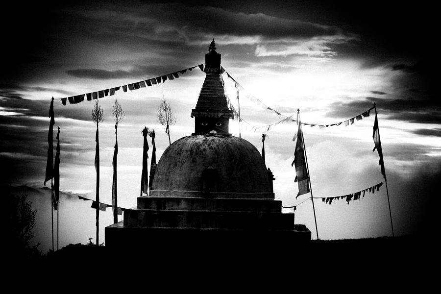 Stupa In Himalyas Mountain silhouette Photograph by Raimond Klavins