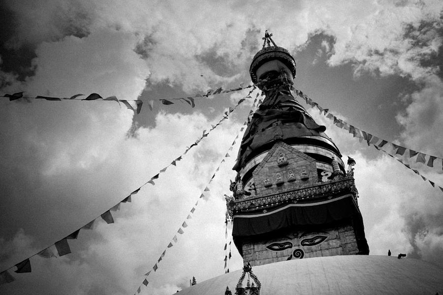 Stupa Swayambhunath balck and white Photograph by Raimond Klavins