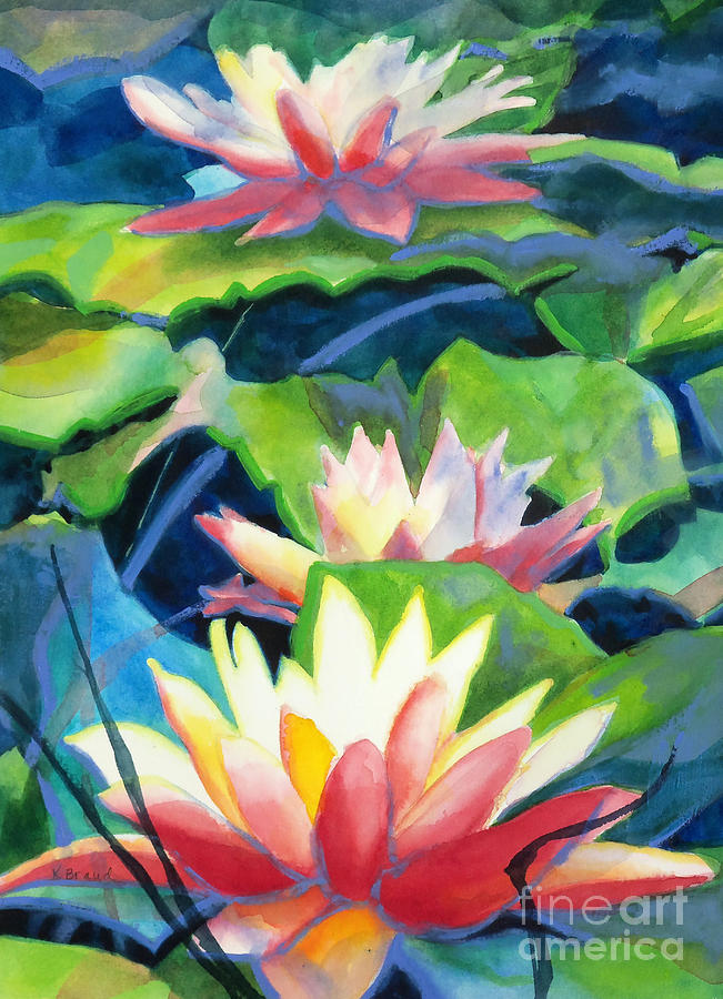 Nature Painting - Styalized Lily Pads 3 by Kathy Braud