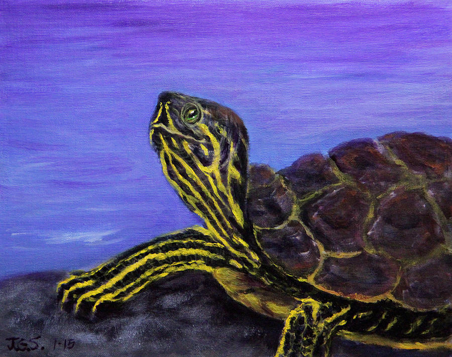 Stylin Striped Turtle Painting by Janet Greer Sammons