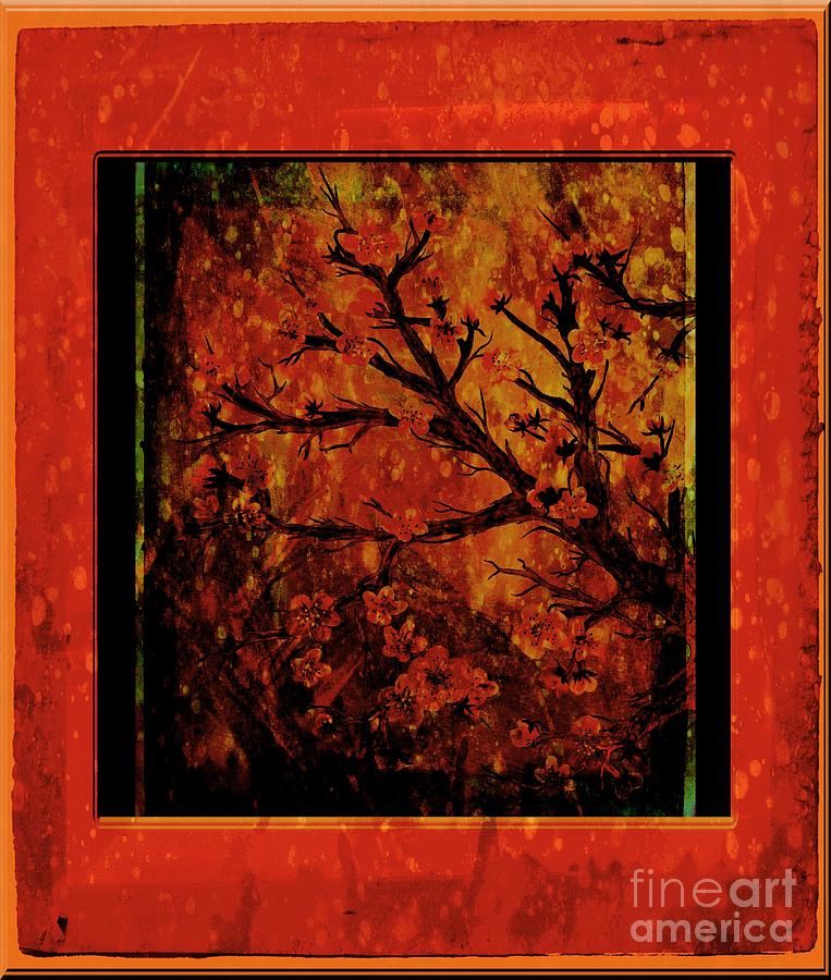 Stylized Cherry Tree with Old Textures and Border Painting by Barbara A Griffin