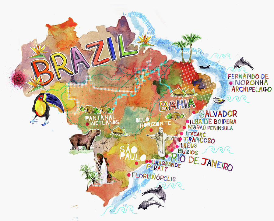 Stylized Map Of Brazil Photograph by Ikon Ikon Images