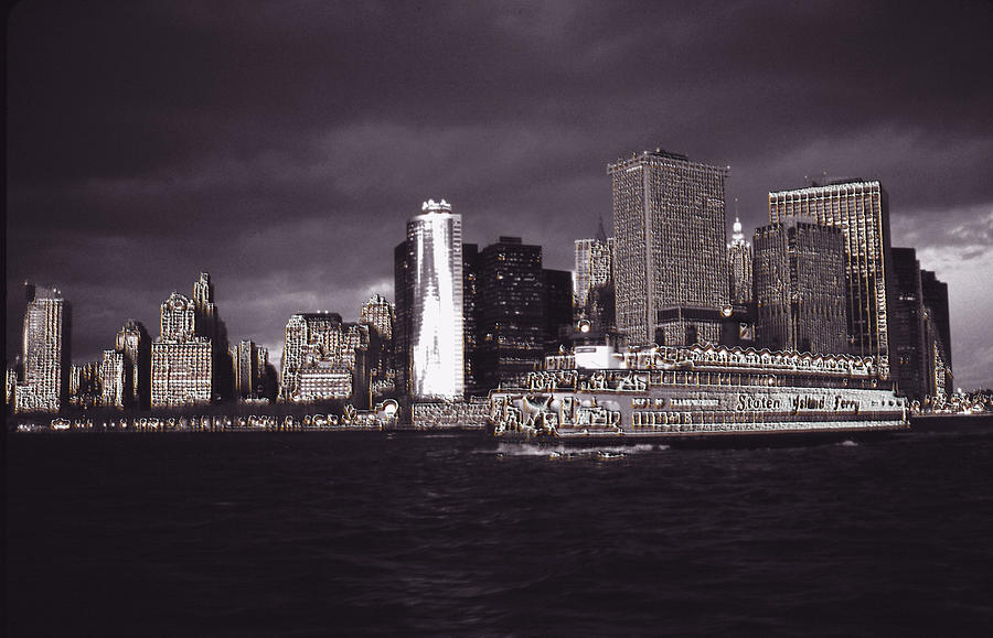 Stylized Staten Island Ferry with Skyline Photograph by Tom Wurl