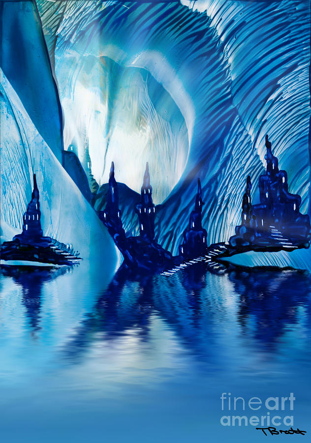 Subterranean Castles wax painting in blue Painting by Simon Bratt