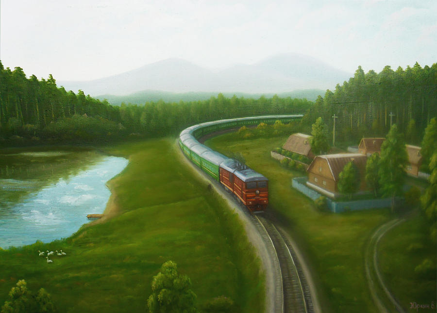 Train Painting - Suburban train by Yurkin Vladimir