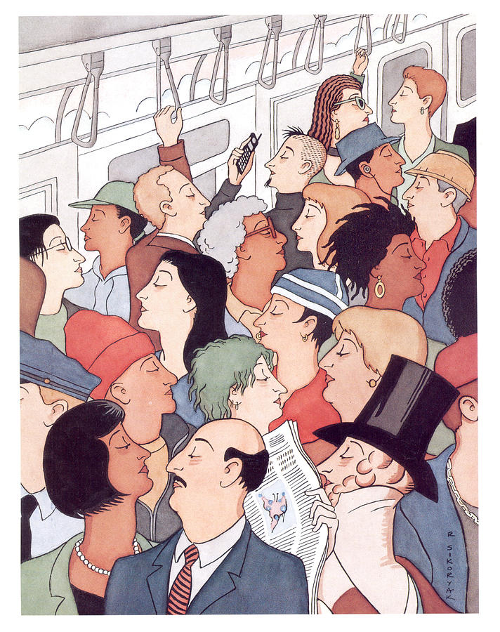 New York City Digital Art - Subway Riders All Resemble Eustace Tilley by R Sikoryak