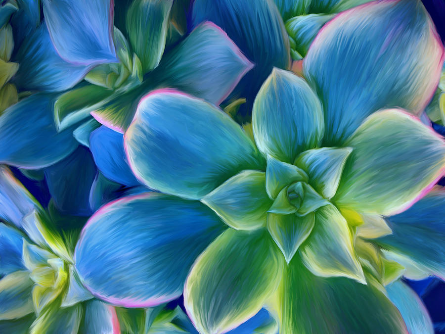 Succulent Blue on Green Digital Art by Sharon Beth