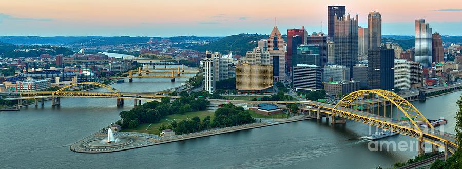 Pink Over The Pittsburgh Skyline Photograph by Adam Jewell
