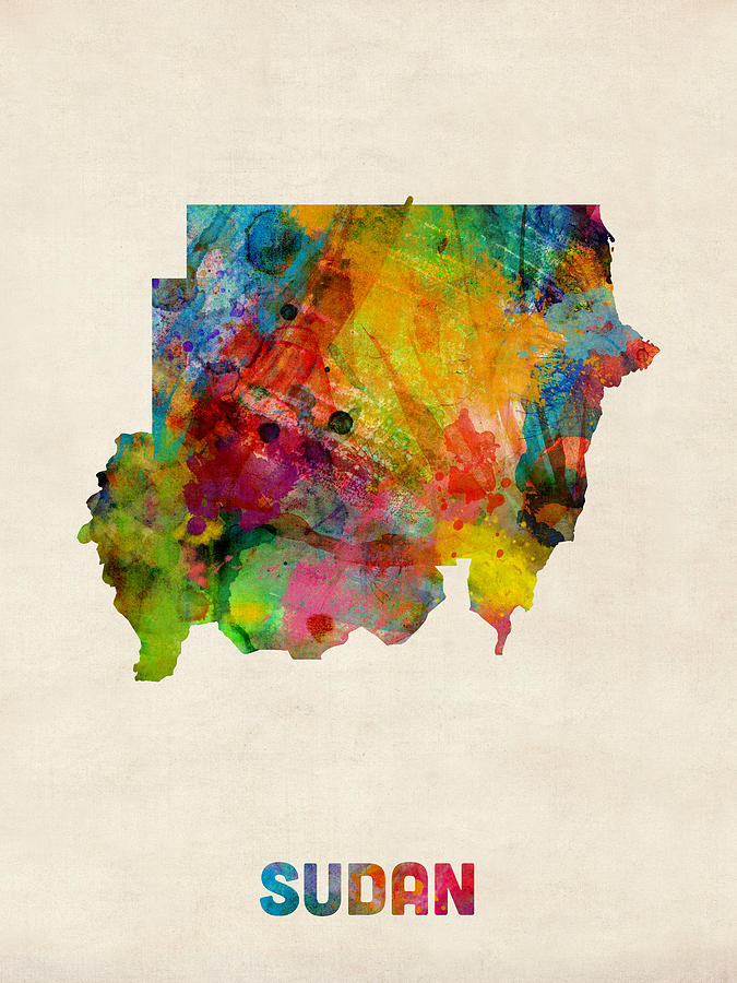Sudan Watercolor Map Digital Art by Michael Tompsett