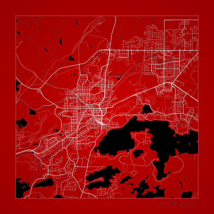 Sudbury Street Map - Sudbury Canada Road Map Art on Color Digital Art ...