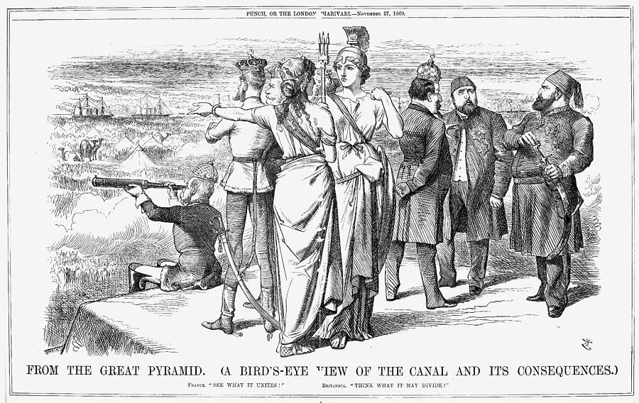 Suez Canal Cartoon, 1869 Painting by Granger