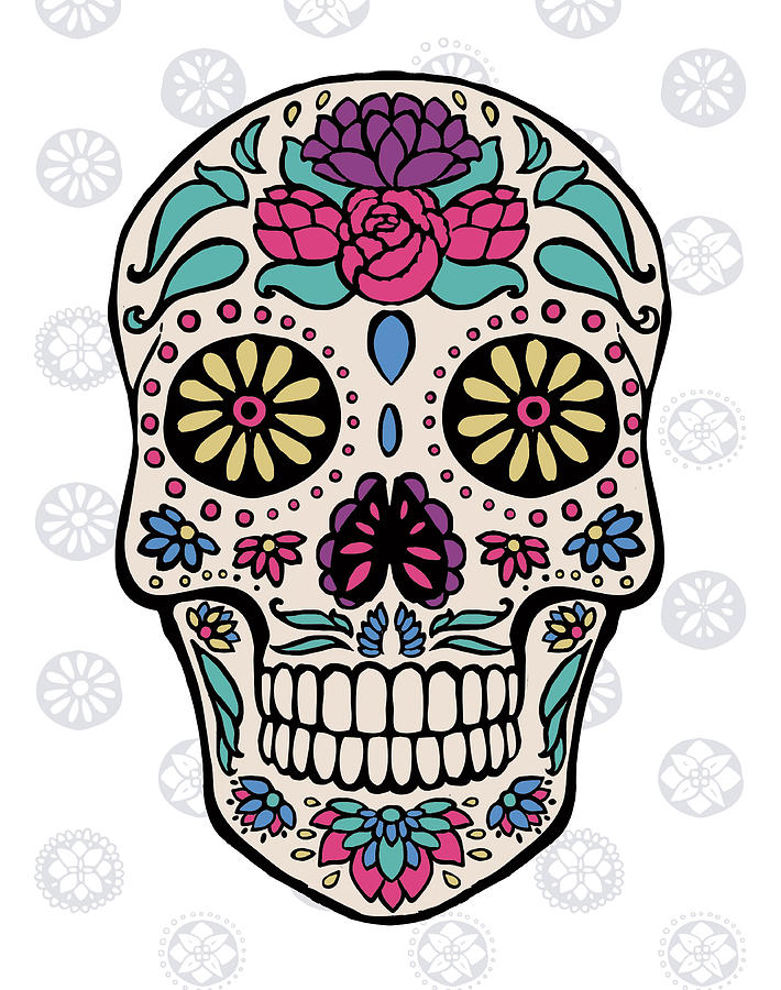 Flower Painting - Sugar Skull IIi On Gray by Janelle Penner