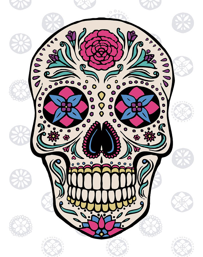 Flower Painting - Sugar Skull On Gray by Janelle Penner