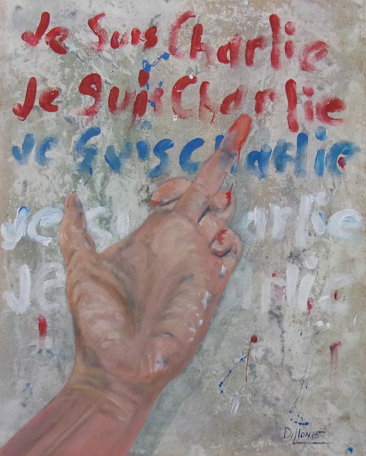 Je Suis Charlie Finger painting to Al Qaeda Painting by Michael Dillon