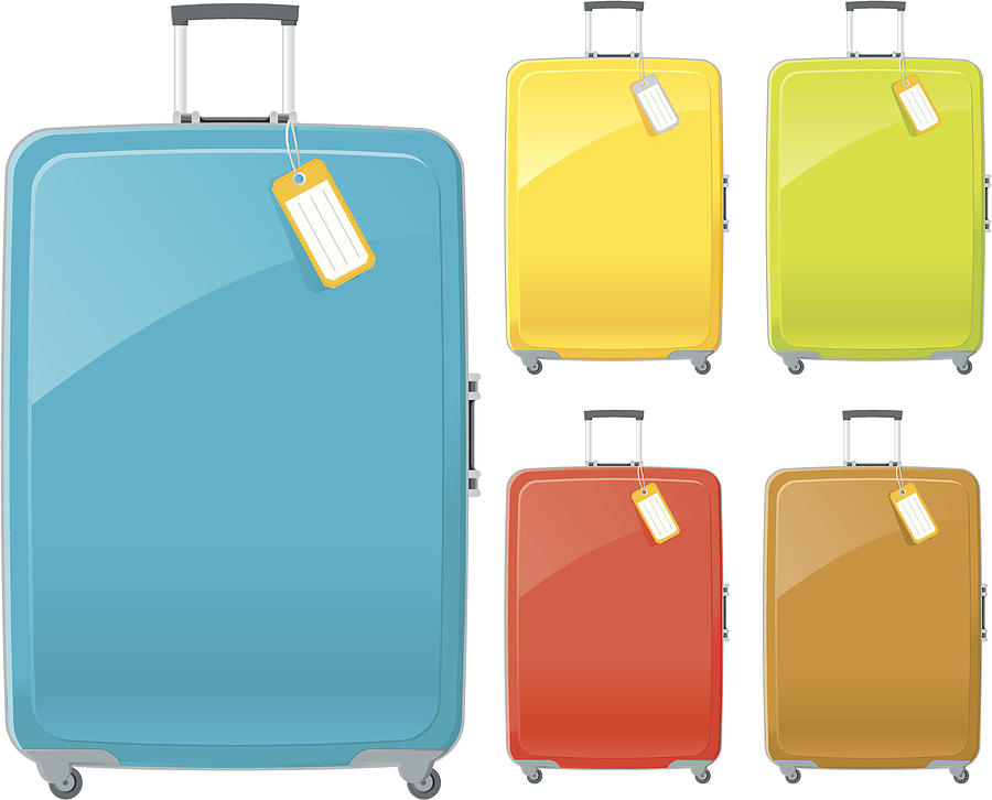 Suitcases in blue, yellow, green, red and brown with tags Drawing by Pijama61
