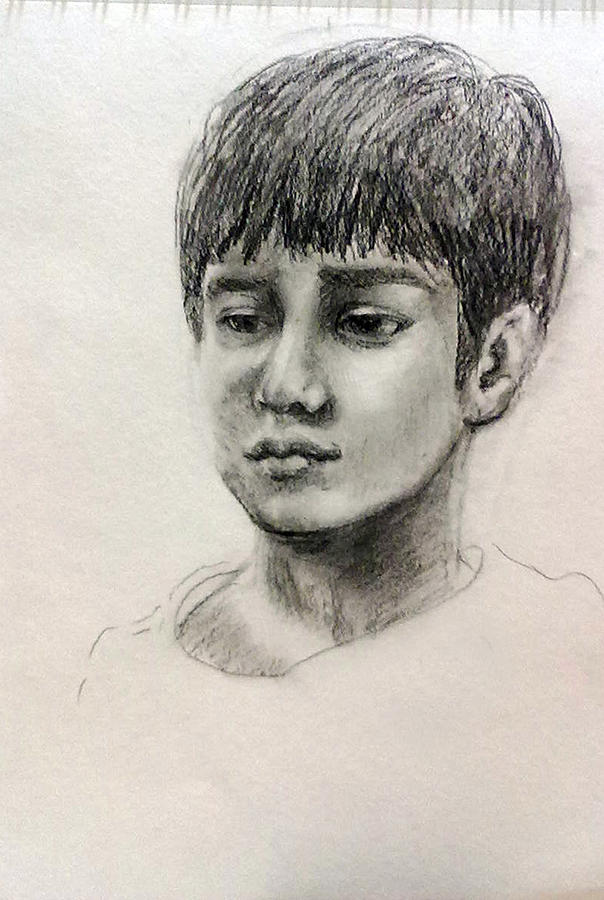 Sulking boy Drawing by Asha Sudhaker Shenoy