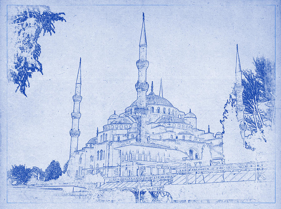 Turkey Photograph - Sultan Ahmed Mosque Istanbul Blueprint by Kaleidoscopik Photography