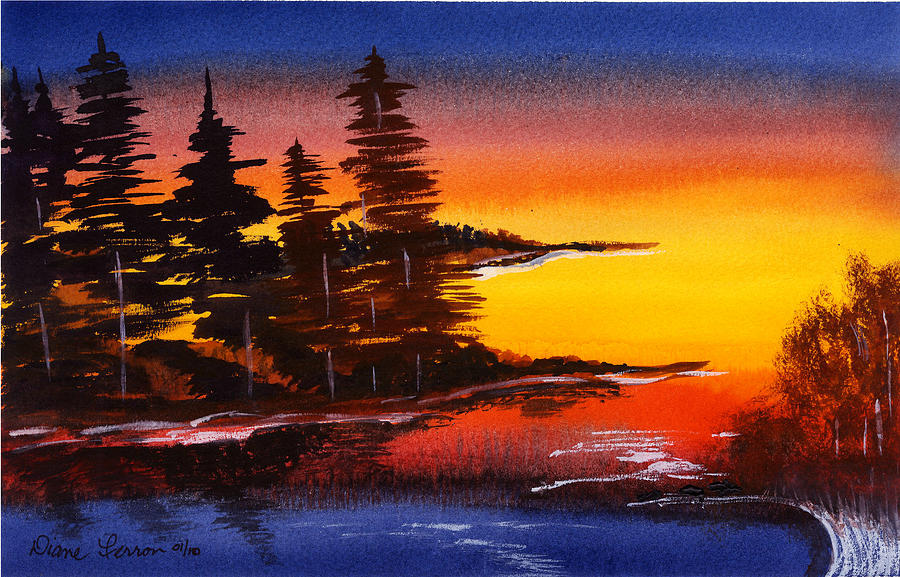 Sunset Painting - Sumi-E Blue Skies by Diane Ferron