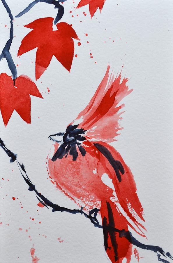 Sumi-e Cardinal Painting by Beverley Harper Tinsley