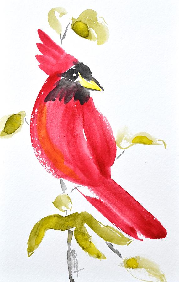 Sumi-e Cardinal II Painting by Beverley Harper Tinsley