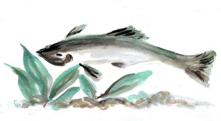 Sumi-e Salmon  Painting by Ellen Miffitt
