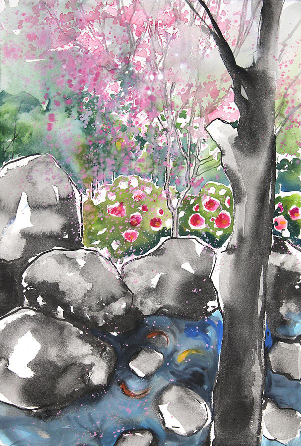 Sumie No.15 Japanese Garden Painting by Sumiyo Toribe