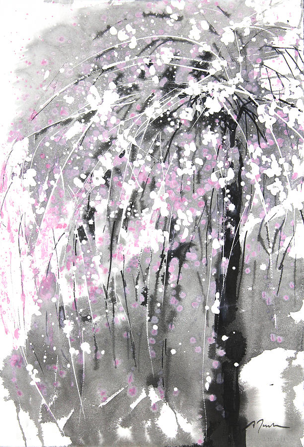 Sumie No.19 weeping cherry blossoms Painting by Sumiyo Toribe