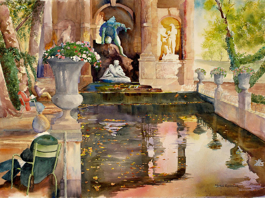 Summer Afternoon at Medici Fountain. Painting by John Ressler