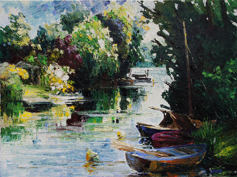 Summer At The Creek Fischerbruch In Rostock Painting by Barbara Pommerenke