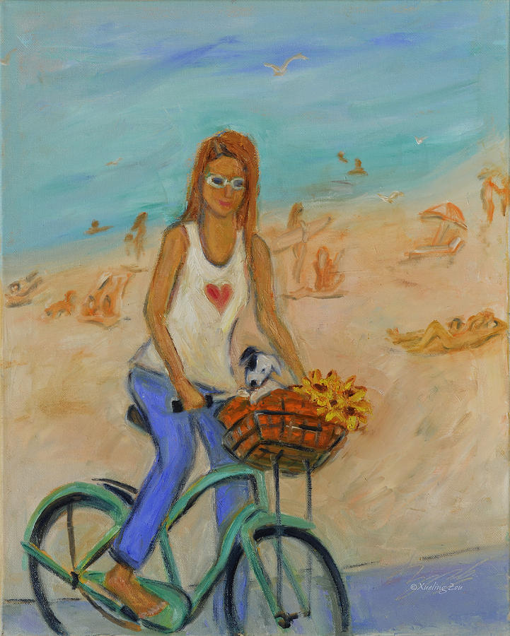 Summer Bicycling by a Nude Beach Painting by Xueling Zou