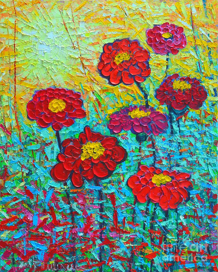 Summer Colorful Flowers - Sunrise Garden  Painting by Ana Maria Edulescu
