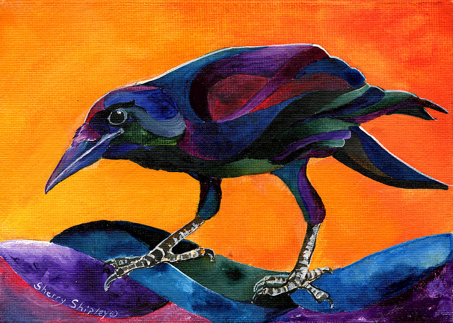 Crow Painting - Summer Crow 3 by Sherry Shipley