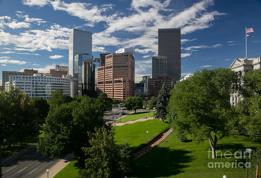 Summer Downtown Denver Skyline With Blue Sky Photograph by Bridget Calip