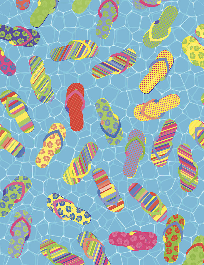 Summer Flip Flops On Water Background Design Drawing by Diane Labombarbe