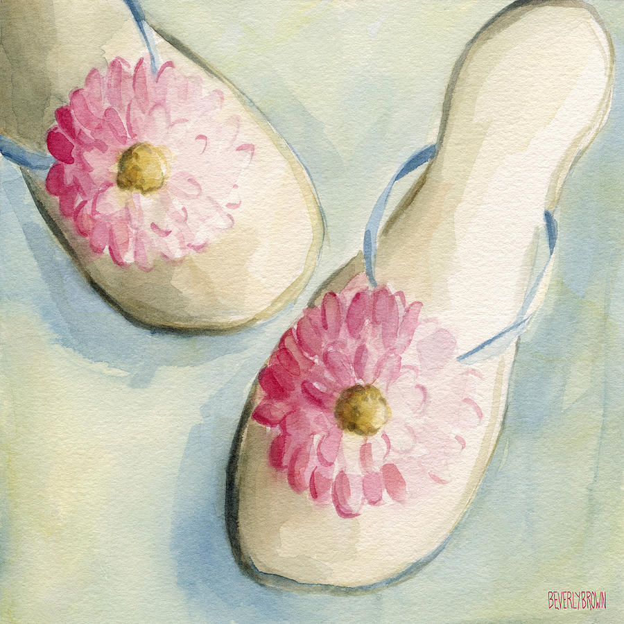 Summer Painting - Summer Flip Flops Shoe Paintings by Beverly Brown