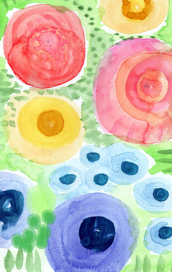 Summer Garden Blooms- Watercolor Painting Painting