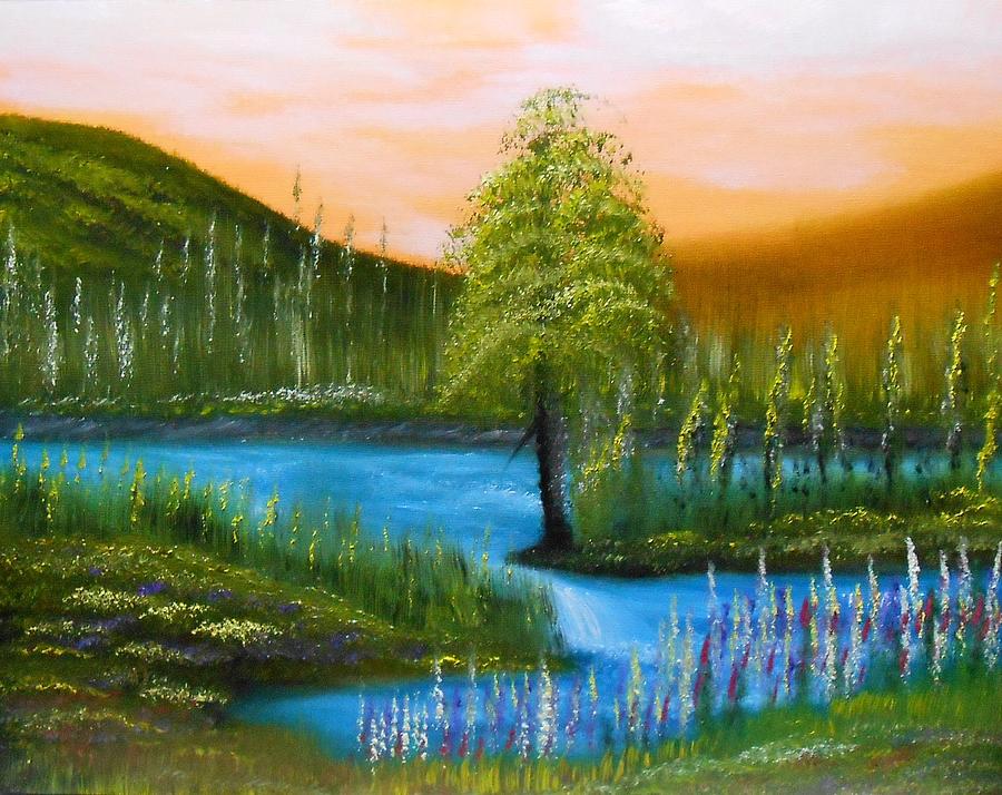 Waterfall Painting - Summer Glow by John Minarcik