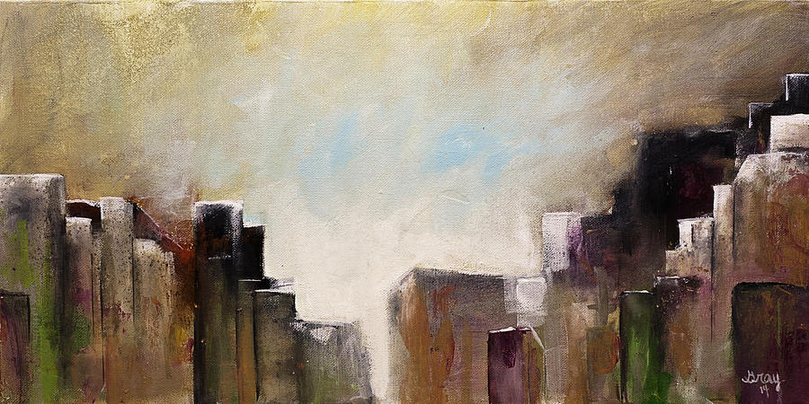Summer in the City Abstract Geometric Original Painting on Canvas Painting by Gray  Artus