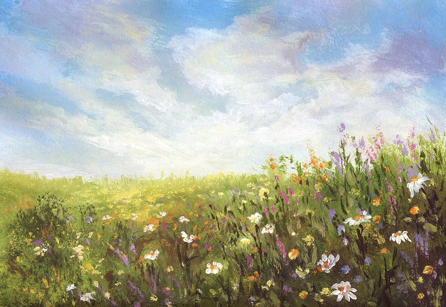 Summer meadow, painting Drawing by Pobytov