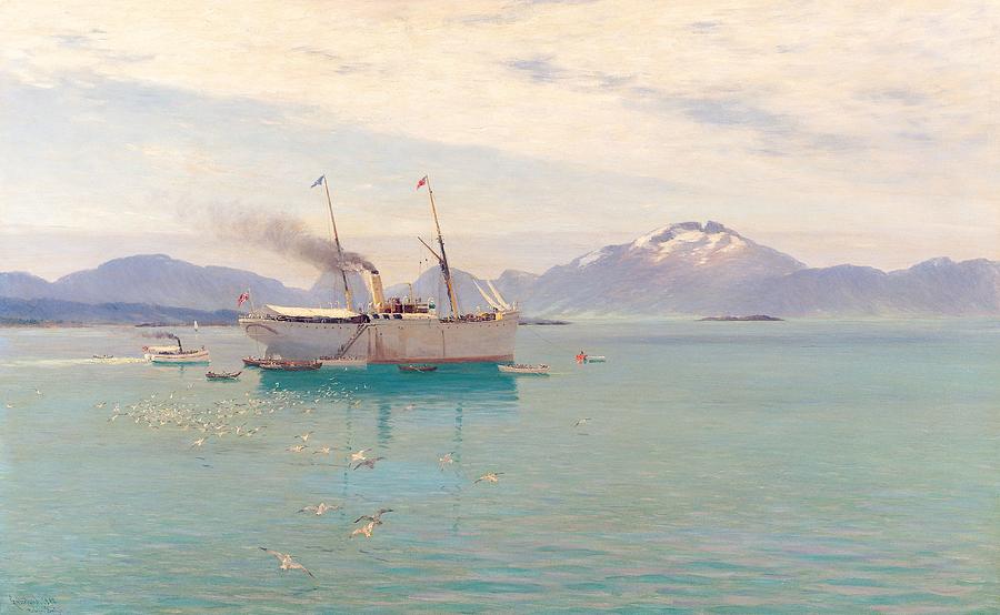 Seagull Painting - Summer Morning At Molde, 1892 by Johannes Martin Grimelund
