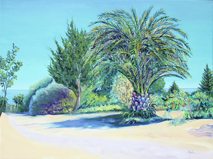 Summer Palm Tree in Garden by the Sea Painting by Asha Carolyn Young