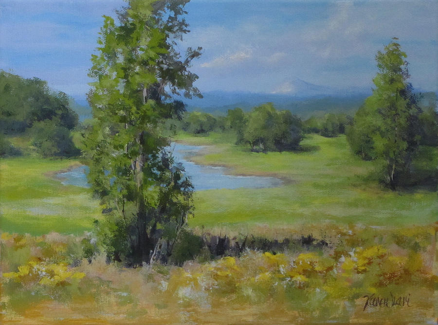 Impressionism Painting - Summer Pond - Impressionistic Landscape with Summer Trees by Karen Ilari