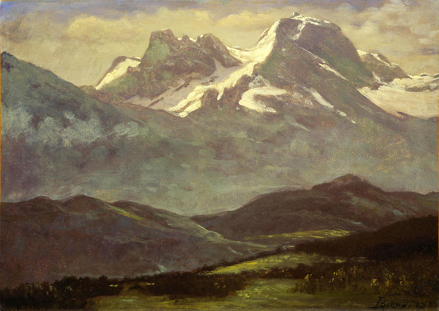 Summer Snow on the Peaks or Snow Capped Mountains Painting by Albert Bierstadt